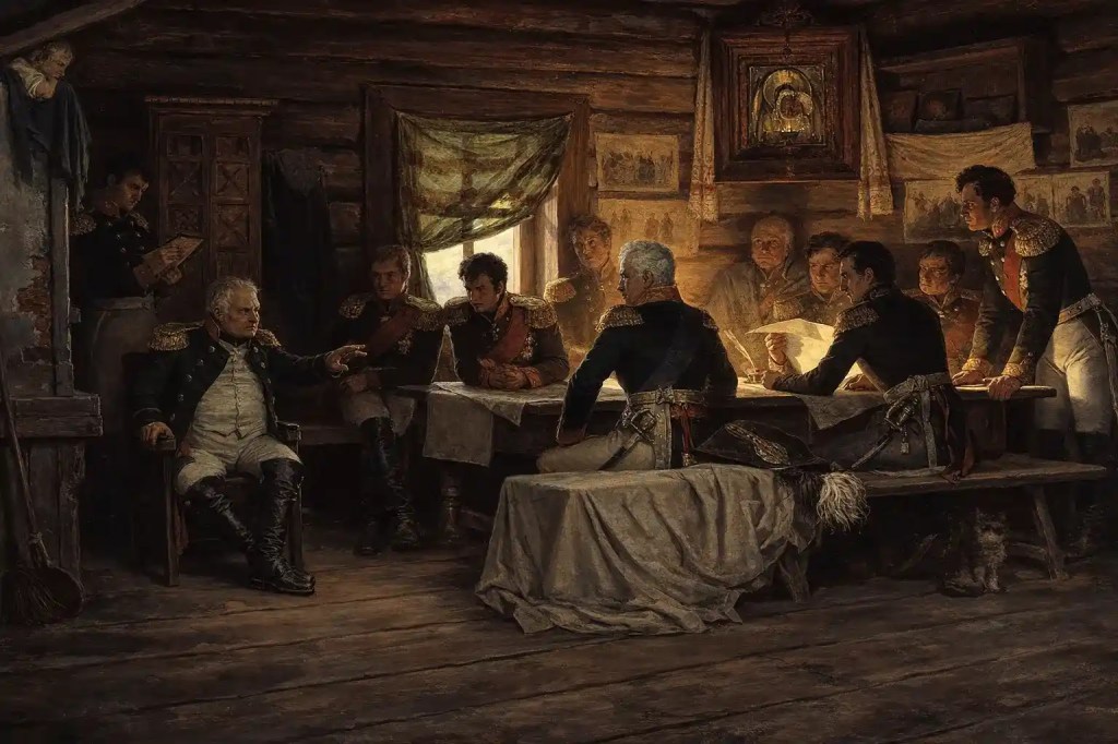 Peinture du général Koutouzov en conseil de guerre