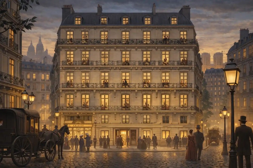 Dessin de l'immeuble dans Pot-Bouille d'Émile Zola