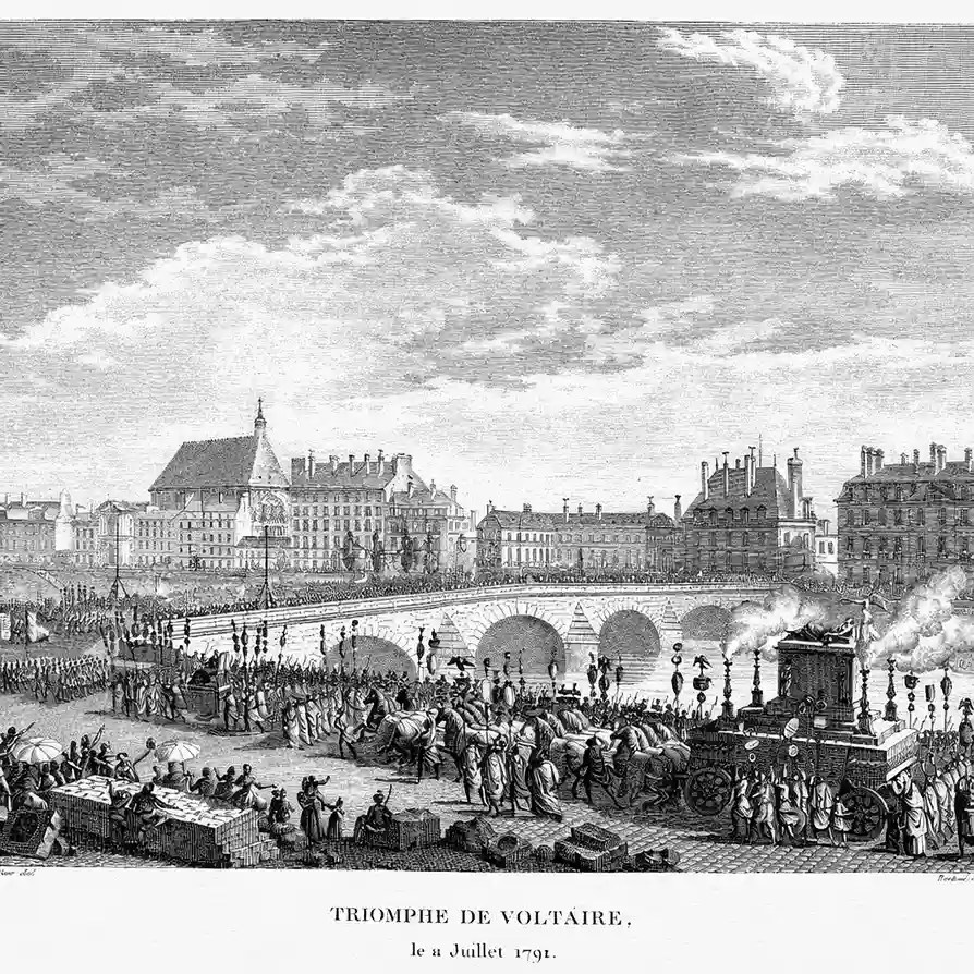 Estampe du transfert des cendres de Voltaire au Panthéon