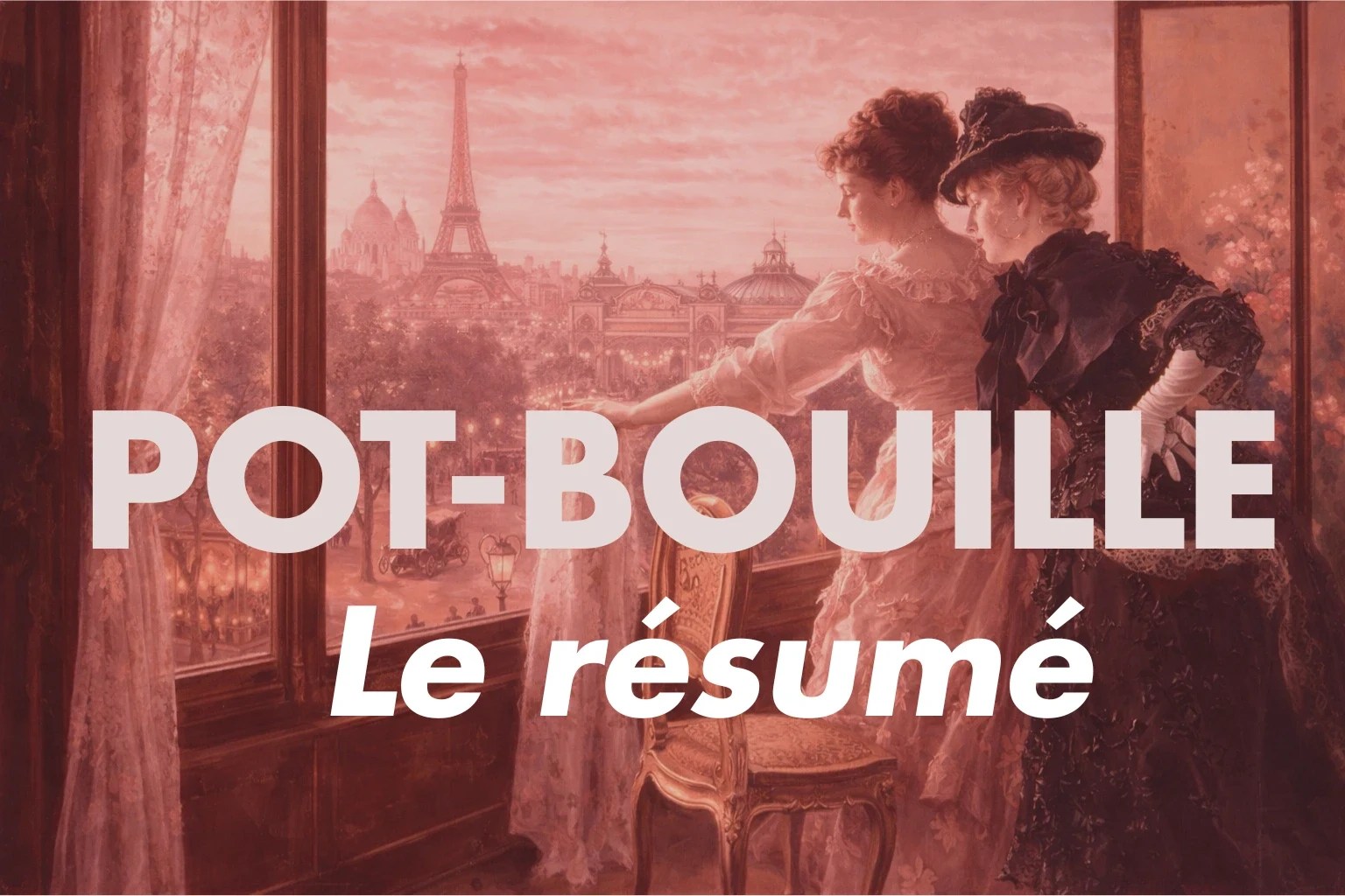 Photo en rose de deux femmes regardants de leur balcon le Paris de 1900