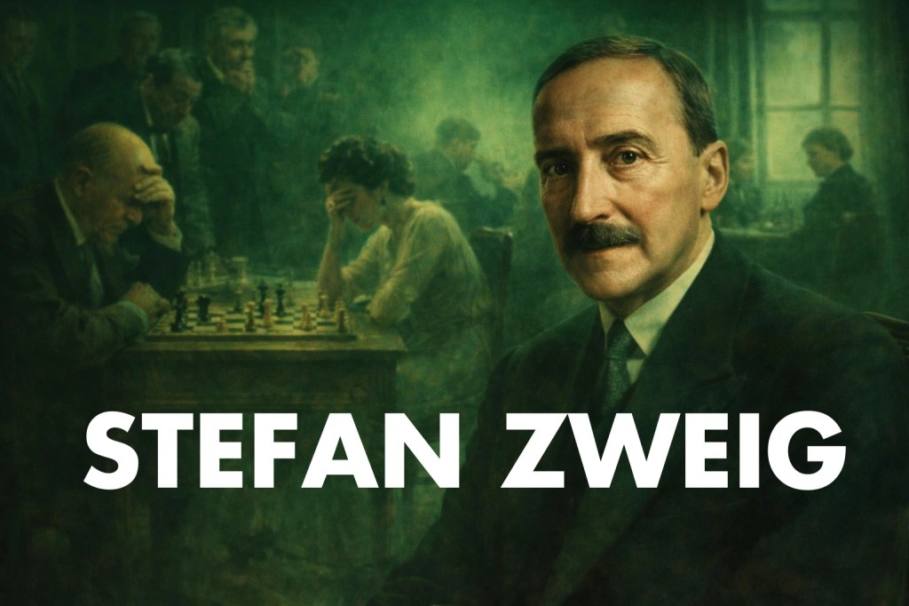 Scène du joueur d'échecs avec l'auteur Stefan Zweig à droite