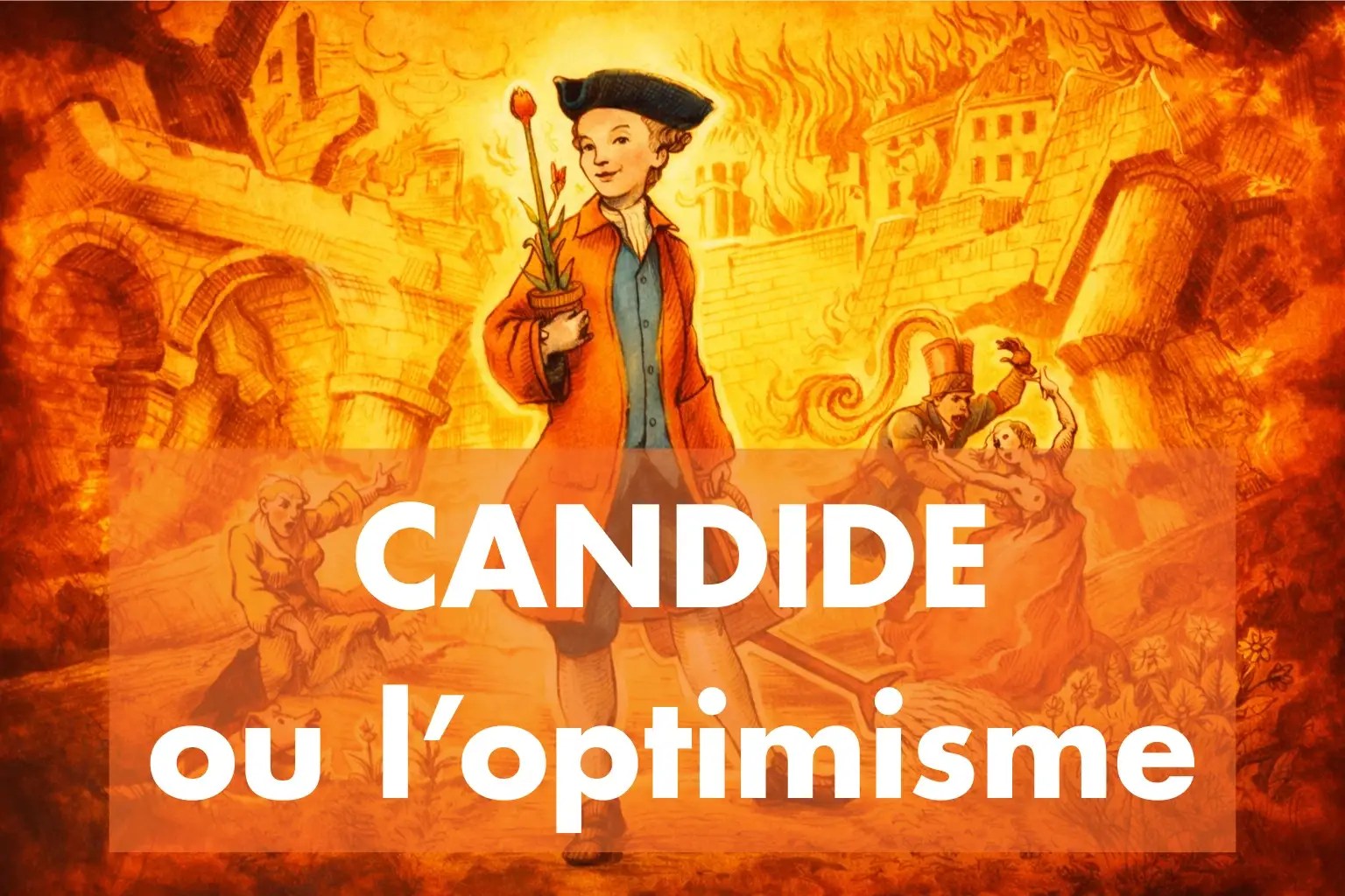 Dessin de Candide avec un arrière plan doré